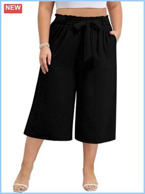 Plus Size High Waisted Wide Leg Capri Pants